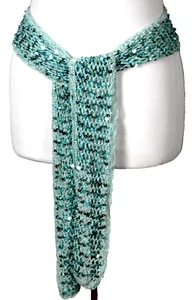 VINTAGE ART DECO HANDPERLEN BLAU SILBER FLAPPER GÜRTEL LARIAT SCHAL HALSKETTE 70"x4 - Bild 1 von 5