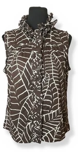 Tory Burch Blouse Women’s Size 14 Brown Palm Tree Print Sleeveless - Picture 1 of 8