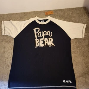 LAZY ONE PAPA BEAR DAD FATHER JERSEY T SHIRT Mens L Black w/ White Sleeves - Picture 1 of 10