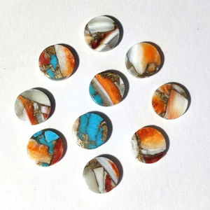 Collana con pietre preziose turchesi in rame ostrica spinosa naturale fornitura cabochon rotondo - Foto 1 di 8