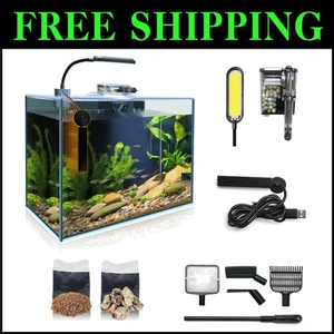 2.6 Gallon Rimless Betta Fish Tank Starter Kit with Self-Cleaning Filter & Light - Picture 1 of 10