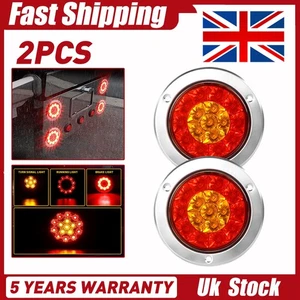 2pc Red/White 16LED 4"Inch Round Truck Trailer Brake Stop Turn Signal Tail Light - Picture 1 of 12