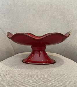 Southern Living at Home, Red Cinnabar Footed Pedestal Server w/ Ruffled Edge EUC - Picture 1 of 9