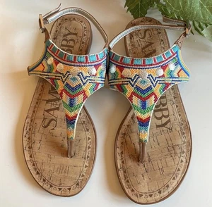 Sandali alla caviglia Sam & Libby multicolore stampa azteca cinturino piatto misura 8,5 scarpe - Foto 1 di 8