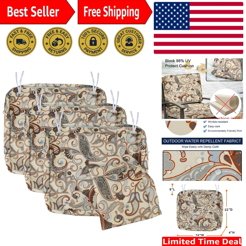 Fundas de cojín de patio resistentes al agua 24x22x4 con cierre seguro de cremallera y corbata Foto 1 de 4