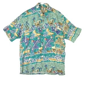 VTG KAHALA Hawaiian Island Shirt Mens L Green Tiki Bar Golf Boat Handcrafted NWT - Picture 1 of 12