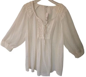 Neu mit Etikett schwarzes Regentop Bluse Übergröße 2X durchsichtig elfenbeinfarben romantisch Schweizer Punkte Boho - Bild 1 von 13