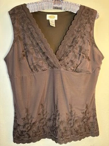 VTG Talbots Babydoll Mesh Embroidered Tank Top Sz L 90’s Y2K Stretch Nylon Lined - Picture 1 of 12