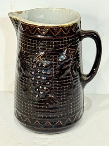 Antique STONEWARE Ohio PITCHER Salt Glaze Stoneware Crock Grapes & Star Branded - Picture 1 of 10