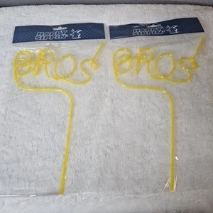 Dutch Bros Summer Silly Straw Yellow "BROS" 2 Pack NEW NIP Marketing Promotional - Picture 1 of 5