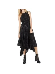 MICHAEL Michael Kors Leopard Print Handkerchief Hem Halter Maxi Dress Black 0X - Picture 1 of 9