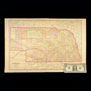 ca1901 Vintage NEBRASKA Karte GROß Eisenbahn Original Omaha Lincoln Antik - Bild 1 von 11