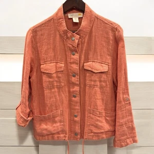 Giacca utility C&C California taglia MED salmone chiusura frontale 100% lino usata in ottime condizioni - Foto 1 di 7