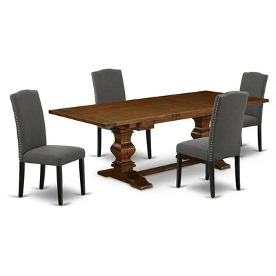 East West Furniture Lassale 5-piece Wood Dining Set in Walnut/Dark Gotham Gray - Image 1 of 4
