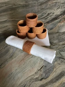 Set of 7 Wicker Rattan Woven Napkin Rings Brown NEW! - Picture 1 of 4