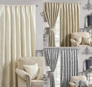 Lucy cream Jacquard Curtains Collection Fully Lined Pancil pleat new Ready Made - Picture 1 of 7
