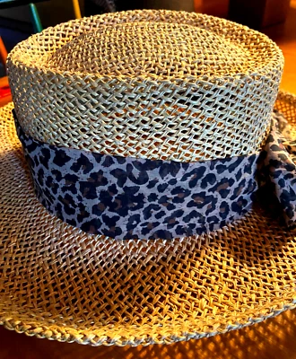 Vaquero de paja Scala vintage con ribete de leopardo, años 60, para mujer M, ¡RARO! Foto 1 de 4