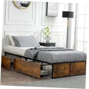 GAZHOME Bed Frame with 2 XL Storage Drawers, Metal Platform Bed Twin XL Wood - Picture 1 of 7