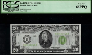 1934 $20 Federal Reserve Note St. Louis FR.2054-H - Light Green Seal PCGS 66PPQ - Picture 1 of 2