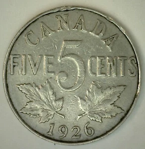 1926 Canada Nickel Far 6 Variety Canadian 5 Cents VG Coin Circulated Very Good - Picture 1 of 2