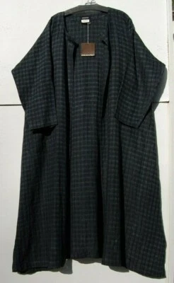 NWT Eskandar MIDNIGHT Waffle Square Linen 50" Long Duster Jacket w/Pockets O/S - Image 1 of 3
