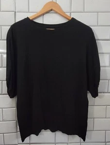 For Days Ladies Black Ribbed Textured Top Blouse Short Sleeve Crew Neck... - Picture 1 of 4