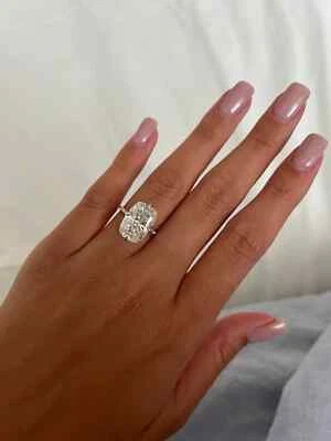 5.40 克拉拉长靠垫切割实验室种植钻石/CVD 婚礼戒指 18k 白金 — 第 1/4 张图片