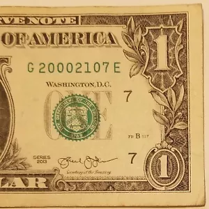$1 Birthday July 21, 2000 Off Center Seal Dollar Bill Fancy Serial Number 2013 G - Picture 1 of 4