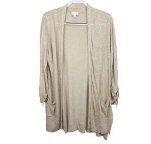 J.Jill Women’s Size M Beige Linen Open Front Cardigan Sweater Lagenlook Casual - Picture 1 of 5
