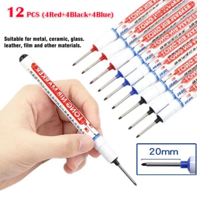 12PCS 20mm Deep Hole Long Nib Head Marker For Metal Perforating Pen Woodworking - Image 1 of 4