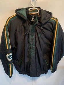 Vintage 90s Starter Green Bay Packers NFL Football Hood Puffer Jacket Mens Large - Picture 1 of 6