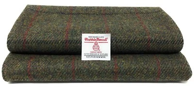 Harris Tweed grüner Mix mit schwarz & rot Overcheck Stoff und Echtheitsetiketten