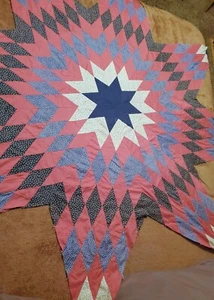 Vintage Estate Texas Lone Star unvollendet Quilt Top Block 78" x 78" 8 Punkt Design - Bild 1 von 7