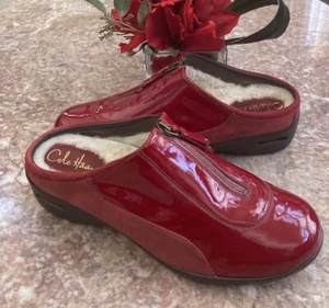 New Cole Haan Air Luna Waterproof Red Pat. Leather Sheepskin Mules Sz 10.5, $125 - Picture 1 of 10