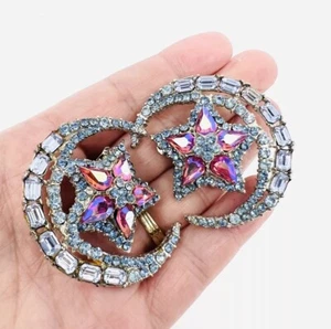 Huge THELMA DEUTSCH Alexandrite Rhinestone Earrings 3D Signed Vintage Jewelry - Picture 1 of 8