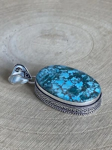 Chrysocolla Pendant Handmade Sterling Silver 925 Plated Oval Gemstone Vintage - Picture 1 of 4