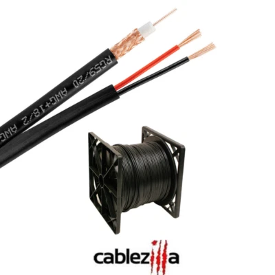 RG59 Siamese Coaxial Cable 20AWG 18/2 CCTV Security Camera Bulk Wire Black 1000F - Image 1 of 4