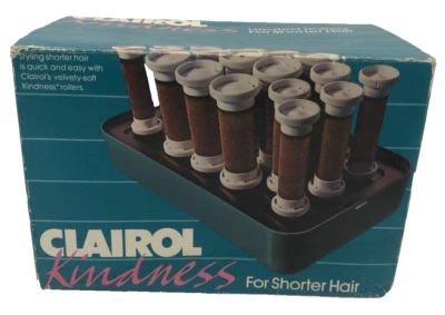 Rizadores de pelo térmicos de terciopelo Clairol Kindness años 80 FT-19 con clips de caja utilería Foto 1 de 4
