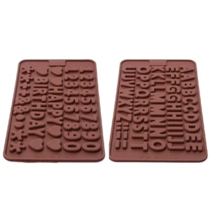 Set 2 Pack Silicone Alphabet Number Happy Birth day Fondant Mold candy Chocolate - Picture 1 of 8