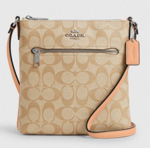 Nuova Coach CS182 Mini Rowan File Bag Logo Firma Cachi Chiaro Fard Sbiadito