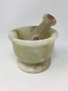 Mortero y mortero de ónix pulido tallado a mano con bandas de 4" a través de 3" de alto - Imagen 1 de 16