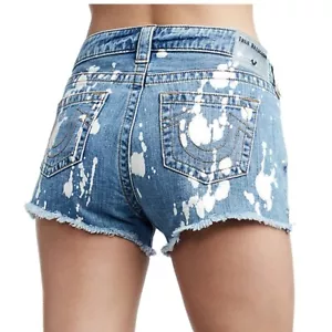 True Religion Women's Keira Cut Off Distressed Bleach Denim Shorts - Picture 1 of 4