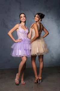 Women Dresses For Graduation Hoco Short V-Neck Spaghetti Strap A-Line Plus Size - Picture 1 of 94
