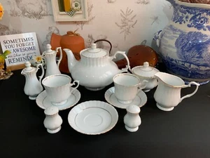 Vintage Chodziez Iwona Poland Classic White Porcelain Gold Rim Part Tea Set 12pc - Picture 1 of 19