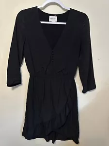 Sézane® Silk Emma Black Dress Ruffles Size 34 Classic Designer Paris Boho Causal - Picture 1 of 9