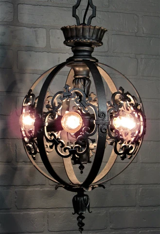 Vintage Antique Bronze Theater Chandelier 6 Light Restored Art Deco 39 1/4"L Cover