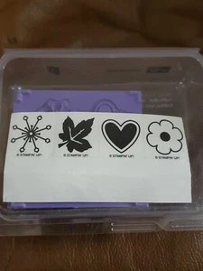 Stampin Up 4 Wood Block Rubber Stamp Set Seasonal Icons Snowflake Heart Flower - Picture 1 of 3