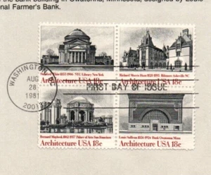 USPS FDC Souvenir Sheet American Architecture Block Of 4 Scott #1931A - Picture 1 of 2