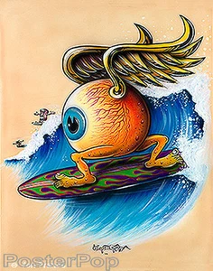 Von Franco Surfing Globo Ocular Firmado Impresión Giclee Lienzo 20x24" Roth Griffin Holandés - Imagen 1 de 1