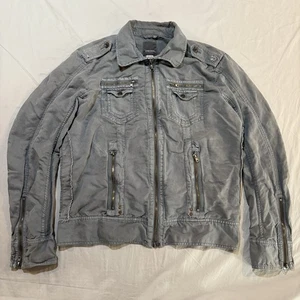 Vintage Diesel Field Jacket Military Sz 2XL Biker Utility Linen Blend Gray - Picture 1 of 20